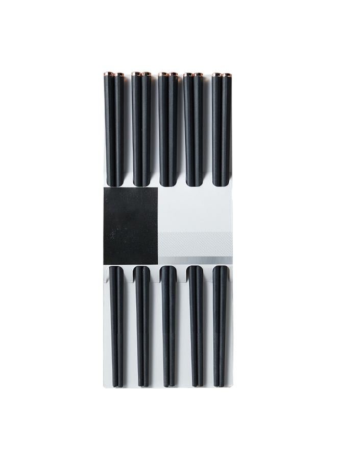 5 Pairs Alloy Cooking Chopsticks Prevent Slip High Temperature Resistant Food Grade Chopsticks Set for Home Black Gold - Image 1